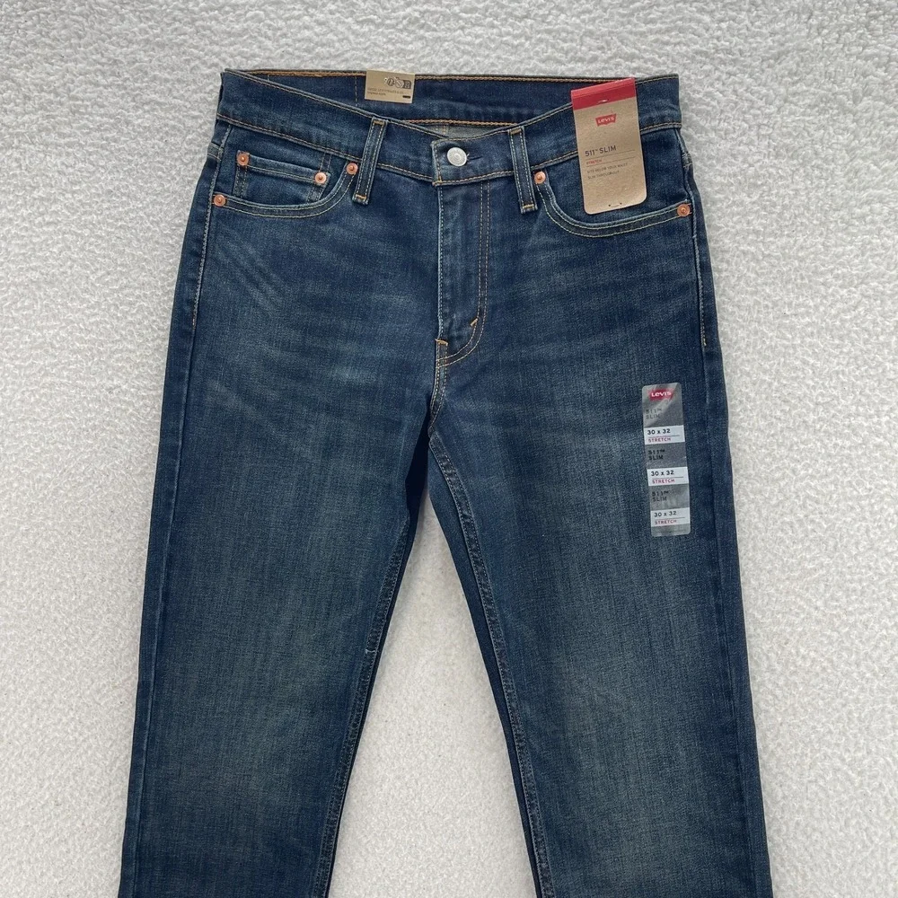 Levis Jeans Mens 30x32 Blue 511 Slim Fit Dark Wash Denim Whiskers Goth Grunge